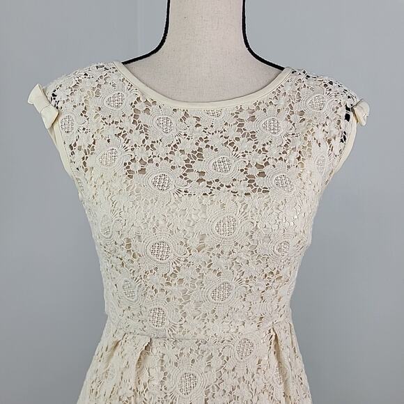 Nanette Lepore Crocheted Lace Sheath Midi Dress in Ivory Cream Size 0 - Picture 3 of 16